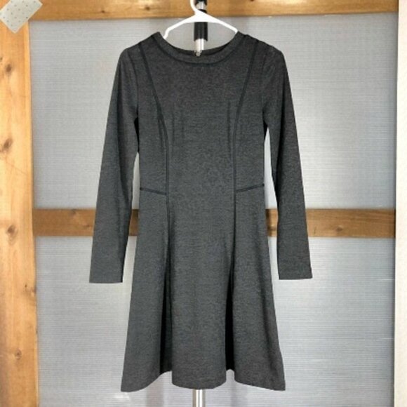 Michael MICHAEL KORS Grey & Black Piping Long Sleeve A-Line Dress Sz 2 - Picture 1 of 7